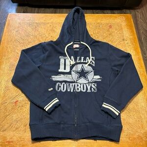 Mitchell & Ness Dallas Cowboys Size Medium full zip up Hoodie Blue Distressed